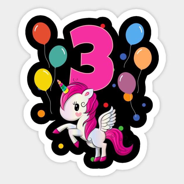 3rd Birthday Children's Birthday 3 Years Unicorn Sticker by Schwarzweiss